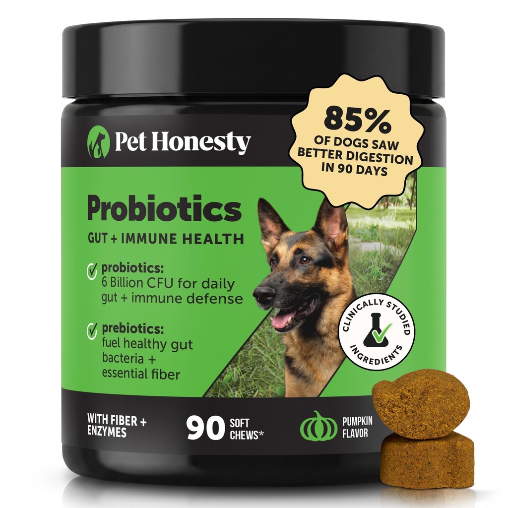 ペット Honesty 犬のためのプロバイオティクス オカシオナル ディアレア & 腸サポート, 犬のための腸の健康のためのプレバイオティクスと消化酵素, 免疫の健康 & 痛みの軽減 (パンプキン 90 ct)