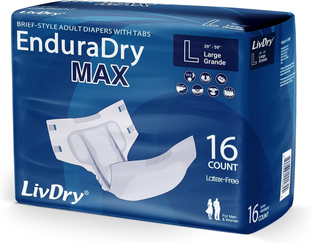 LivDry EnduraDry Tabsの最高の大人のおむつ、最大12時間、超吸収性Incontinence Underwear、漏出保護報告書、大、16パック