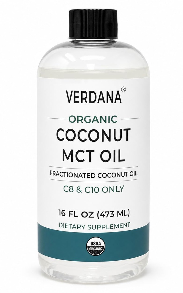 Verdana Organic MCT Oil 16 oz – 食品グレード USDA オーガニック ケトコーヒー、風味の低い天然油 プル ムートウォッシュ&マッサージ - ココナッツ デリバリー、フラクション - ミディアムチェーン C8 C10 - Non-GMO、コーシャ