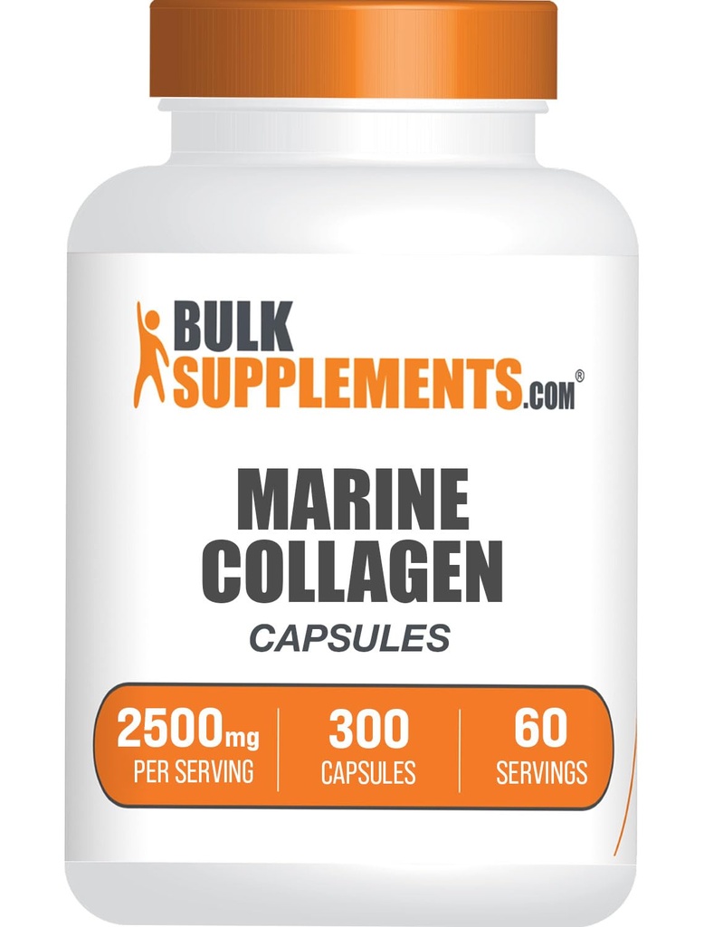 BulkSupplements.com マリンコラーゲンカプセル - 魚のコラーゲンサプリメント、女性と男性のためのコラーゲン - 加水分解コラーゲン、グルテンフリー、給餌ごとに5カプセル、300カプセル(パッケージ1)