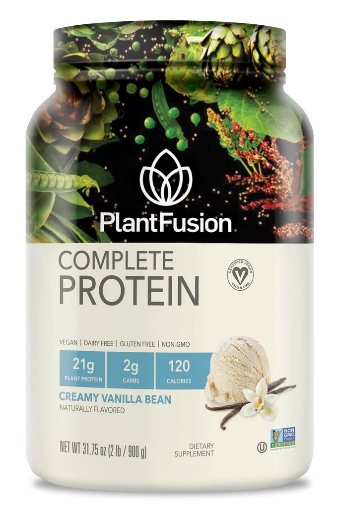 PlantFusion完全ビーガンプロテインパウダー - BCAA、消化酵素とエンドウ豆のタンパク質 - Keto、グルテンフリー、大豆フリー、非酪農場、砂糖、非GMO - バニラビーン2ポンド