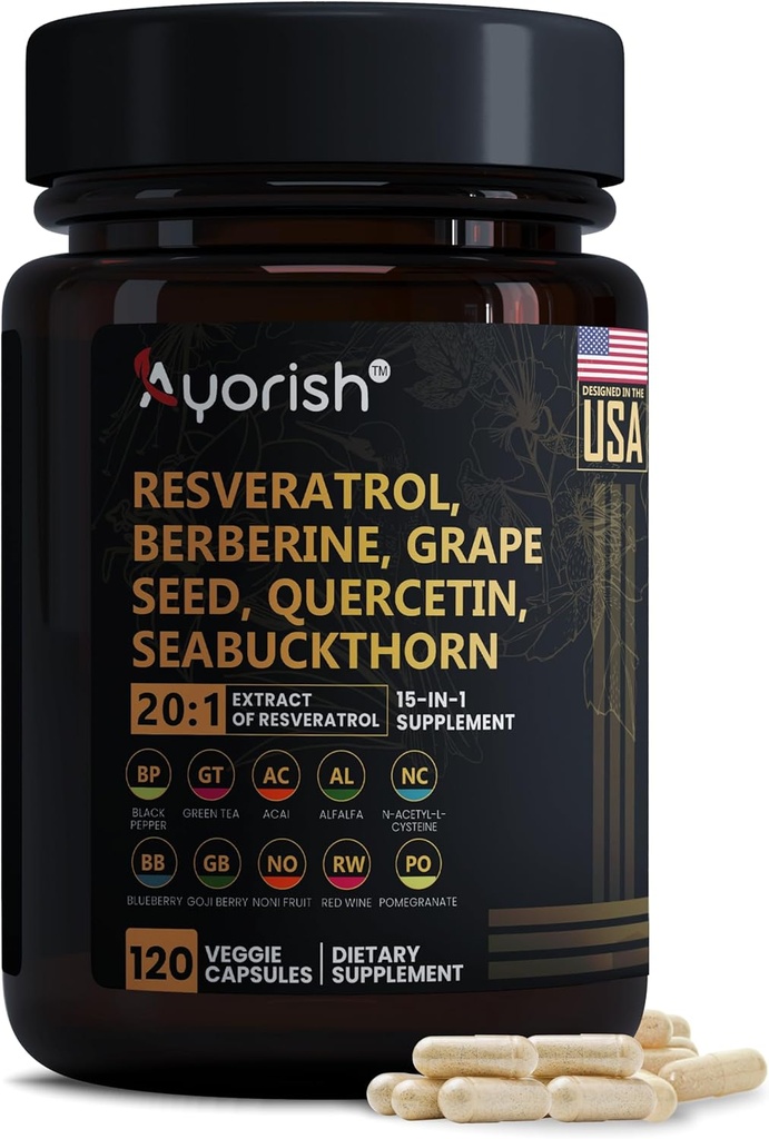 Resveratrolの補足  Berberineのブドウの種子のエキスのケルセチンの緑の茶エキスのアサイNのアセチル Cysteine NADのブースター120の計算のためのアサイNのポリフェノールの補足