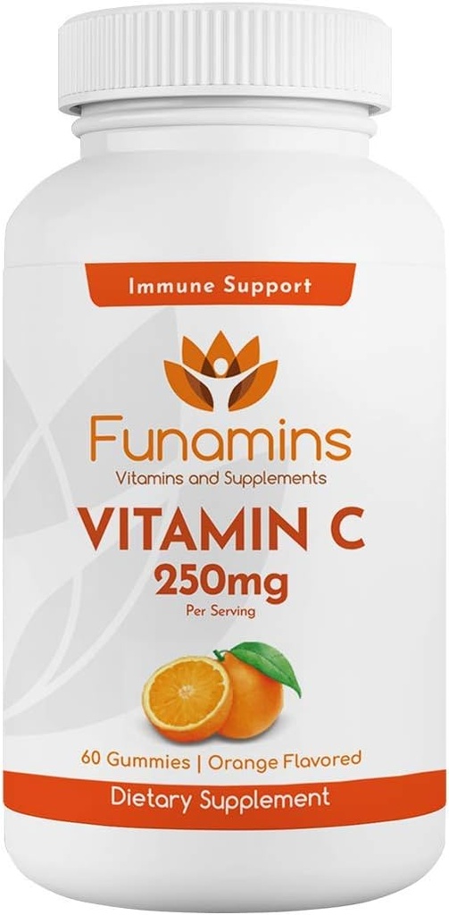 ビタミンCガミー、給餌あたり250mg、60カウント、ビーガン、酸化防止剤、免疫サポート、筋肉、関節;子供用&大人用;オレンジ味