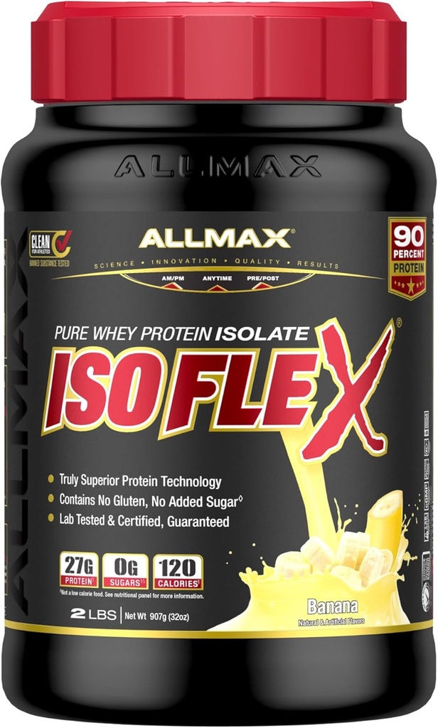 ALLMAX栄養ISOFLEX乳液プロテインアイソレート、バナナ - 2 lb - 27 タンパク質Per Scoopのグラム - ゼロ脂肪&砂糖 - 99%乳液フリー - グルテンフリー&大豆無料 - 約30サービング
