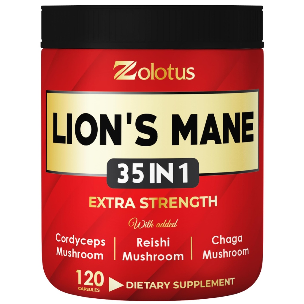 Zolotus 35 で 1 ライオンズ マネ茸カプセル コルディプス, レイシ, エルダーベリー, Ashwagandha, Panax Ginseng - 120 カウント