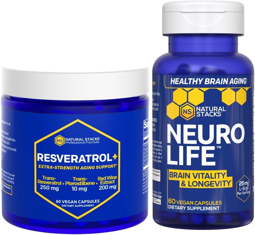 ナチュラルスタッカースNeuroLife&Resveratrolサプリメントバンドル - サポート長寿&脳老化* - 120トータルカプセル