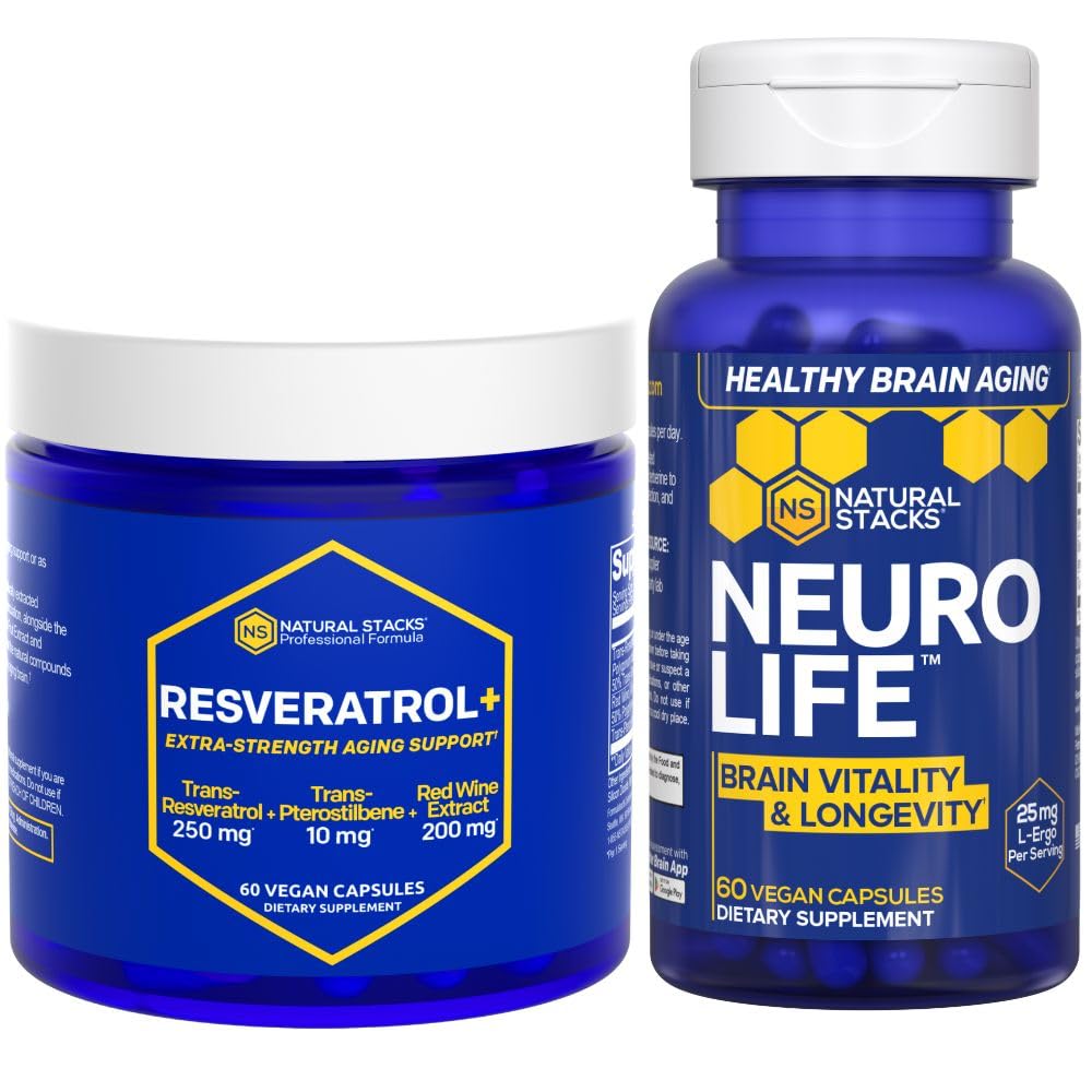 ナチュラルスタッカースNeuroLife&Resveratrolサプリメントバンドル - サポート長寿&脳老化* - 120トータルカプセル