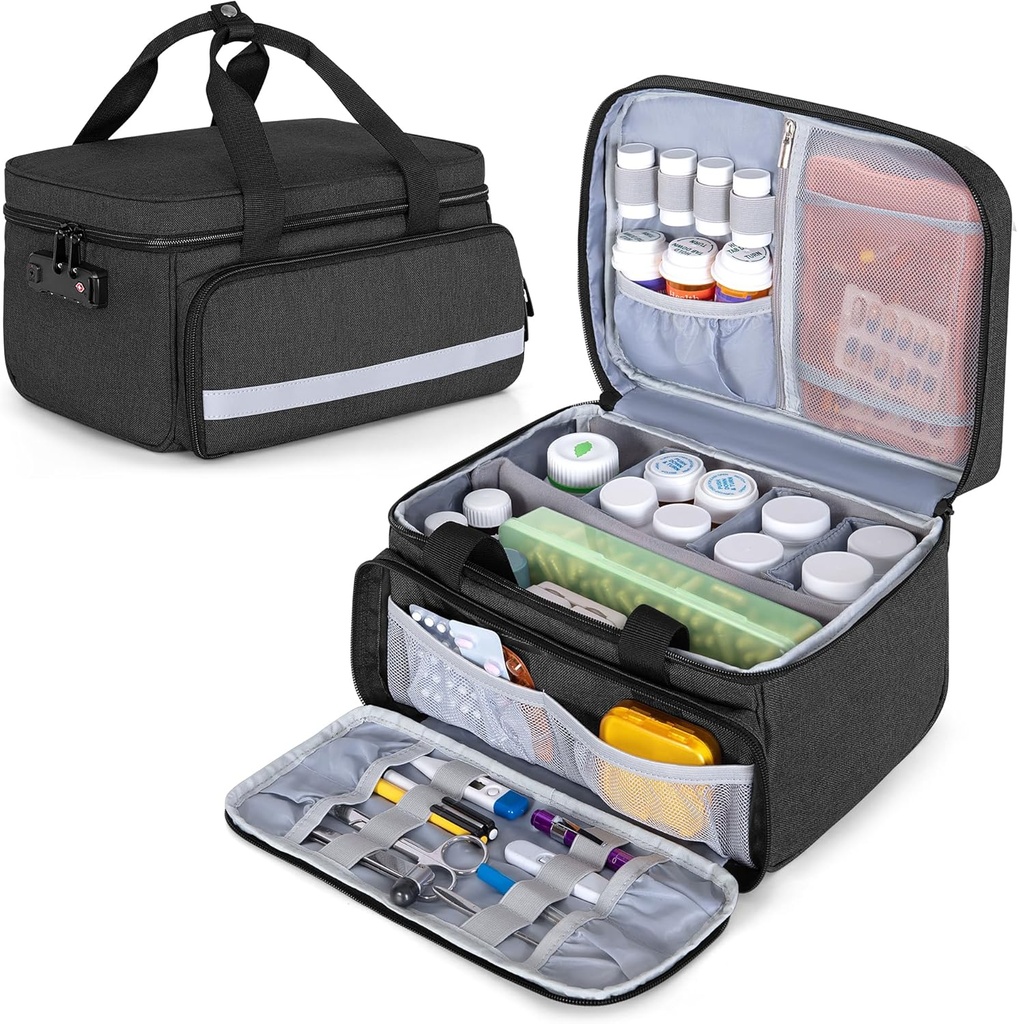 CURMIOの丸薬のびんのオルガナイザーの貯蔵、丸薬のオルガナイザーおよび医学の供給のための薬のロック箱、黒(特許を取られた設計)