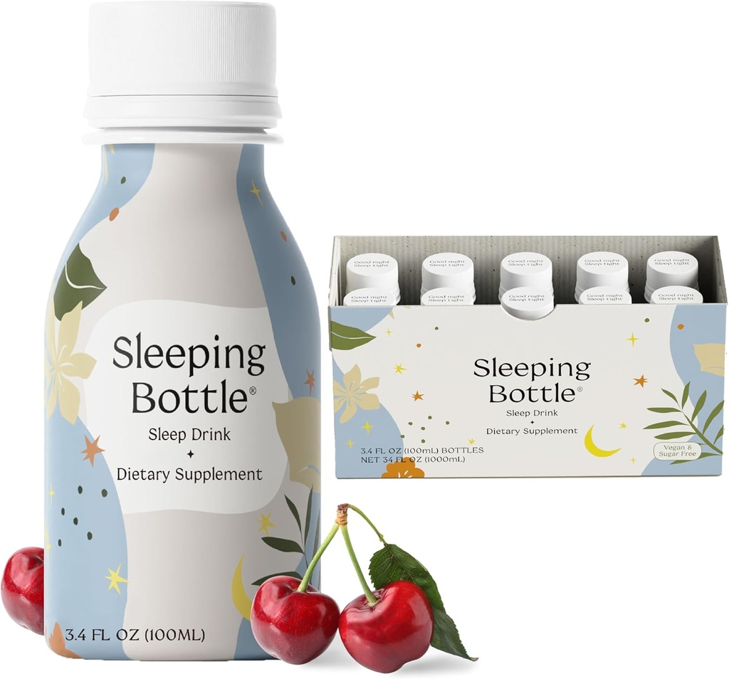 睡眠補助飲み物, メラトニンフリー, 完全菜食主義者の, ノーシュガー, チェリーフレーバー (3.4 小麦粉オズ, パック 10)