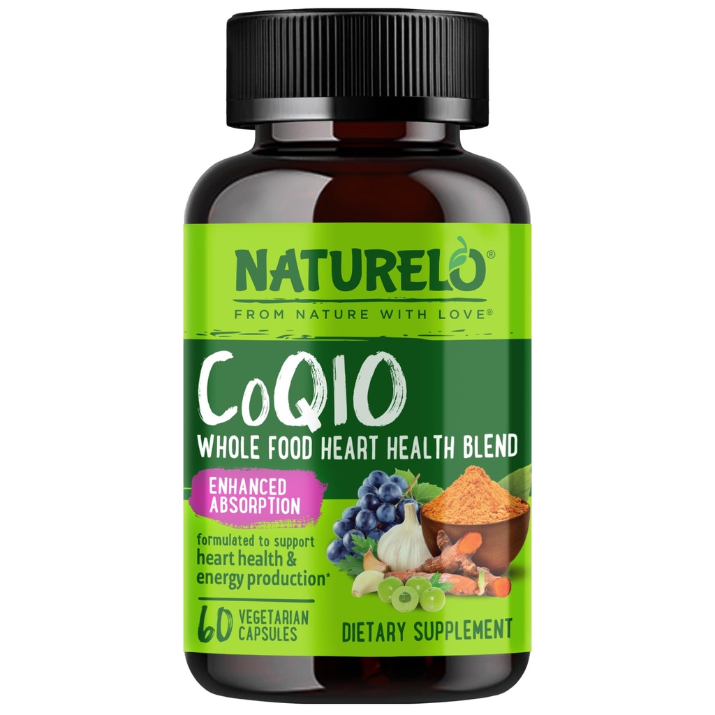 NATURELOの全食糧CoQ10の補足、60のベジのカプセル、中心の健康のブレンド、強力な酸化防止剤、エネルギー生産のためのCoQ10 100mg