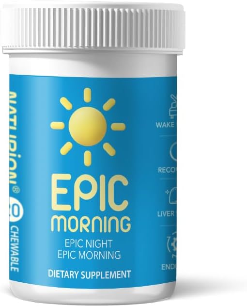Epic Morning - Liver Detox & Repair Supplement with DHM, Milk Thistle, Vitamin C, B1, B2 & Pomegranate - Natural Pomegranate & Peach Flavor - 20 Chewable Tablets for Liver Support & Morning Recovery