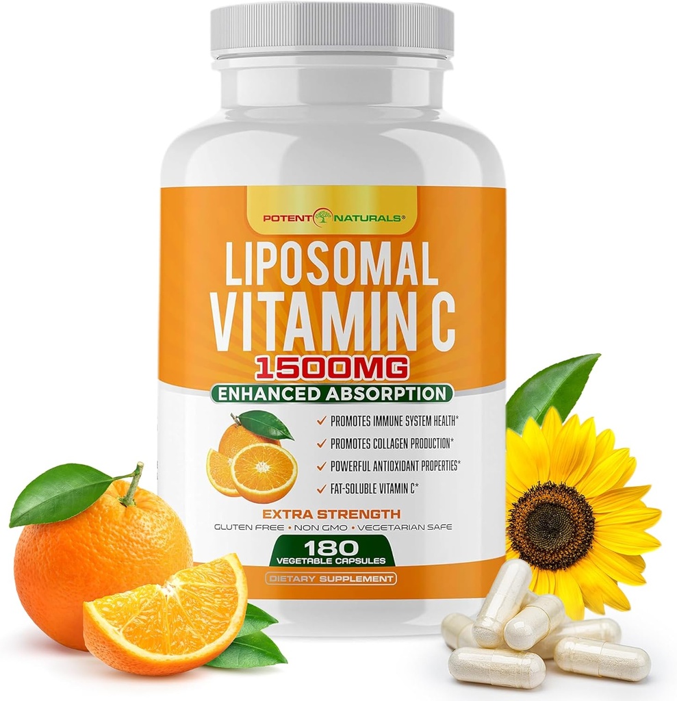 リポソームビタミンC 1500mg、ビタミンCサプリメント - 高吸収アスコルビン酸 - 免疫サポートサプリメント&コラーゲン生産を支援- 180カプセル