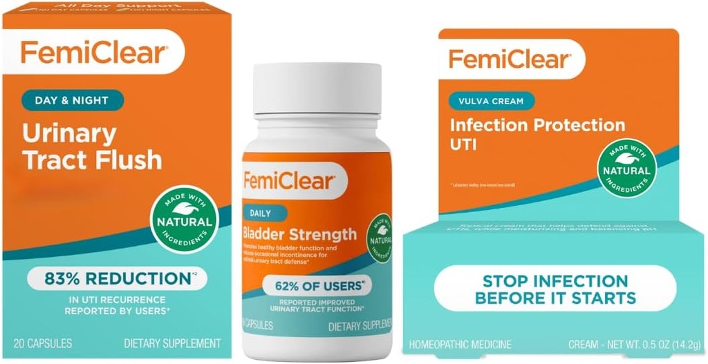 FemiClear - 日&夜尿サポート - 膀胱強度サプリメント - 感染症保護Vulvaクリーム、尿路感染症に対する保護 - 米国で製造