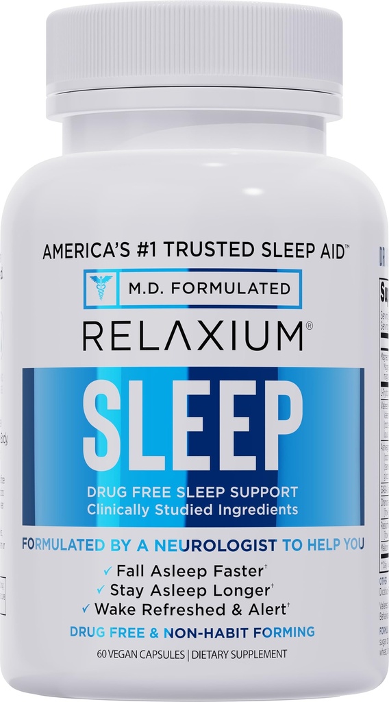 Relaxium Sleep Aid - 大人のためのプロフェッショナルな強みの処方 | 5mg メラトニン、マグネシウム グリシナーテ、Valeest & Ashwagandha | 睡眠サポートのノンハビット | 60 カプセル、30 日の供給