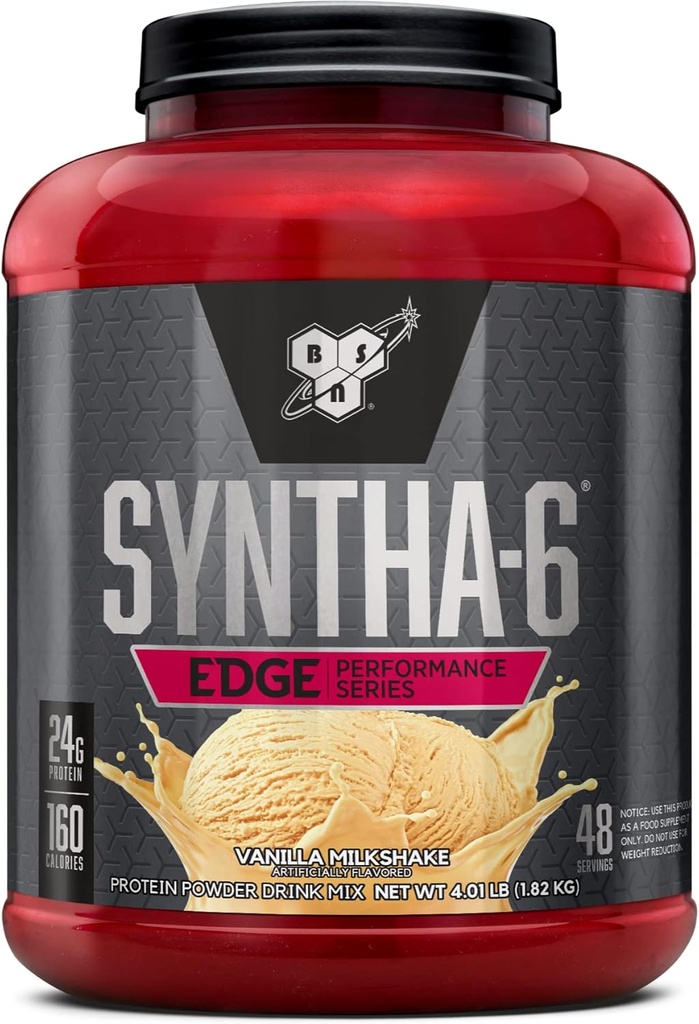 BSN SYNTHA-6 エッジプロテインパウダー、バニラプロテインパウダー、水分解乳、ミセラーカゼイン、ミルクプロテイン隔離、低砂糖、24gプロテイン、バニラミルクセーク、48 サービング