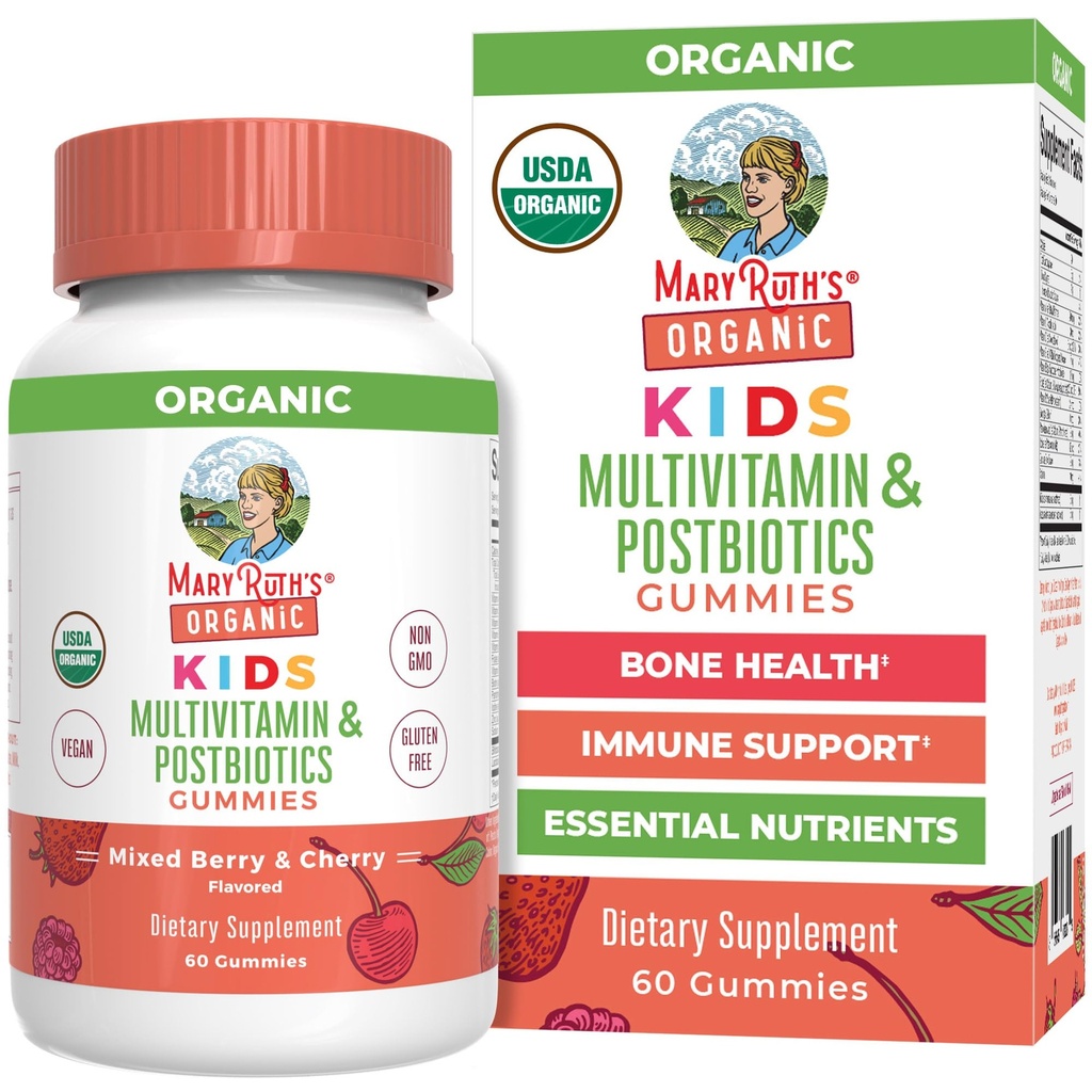 MaryRuth Organics Kids Vitamin | USDA Organic | Multivitamin Gummies + Postbiotics for Age 4+ | Lactobacillus Rhamnosus | ヴィーガン | GMO | 60 カウント