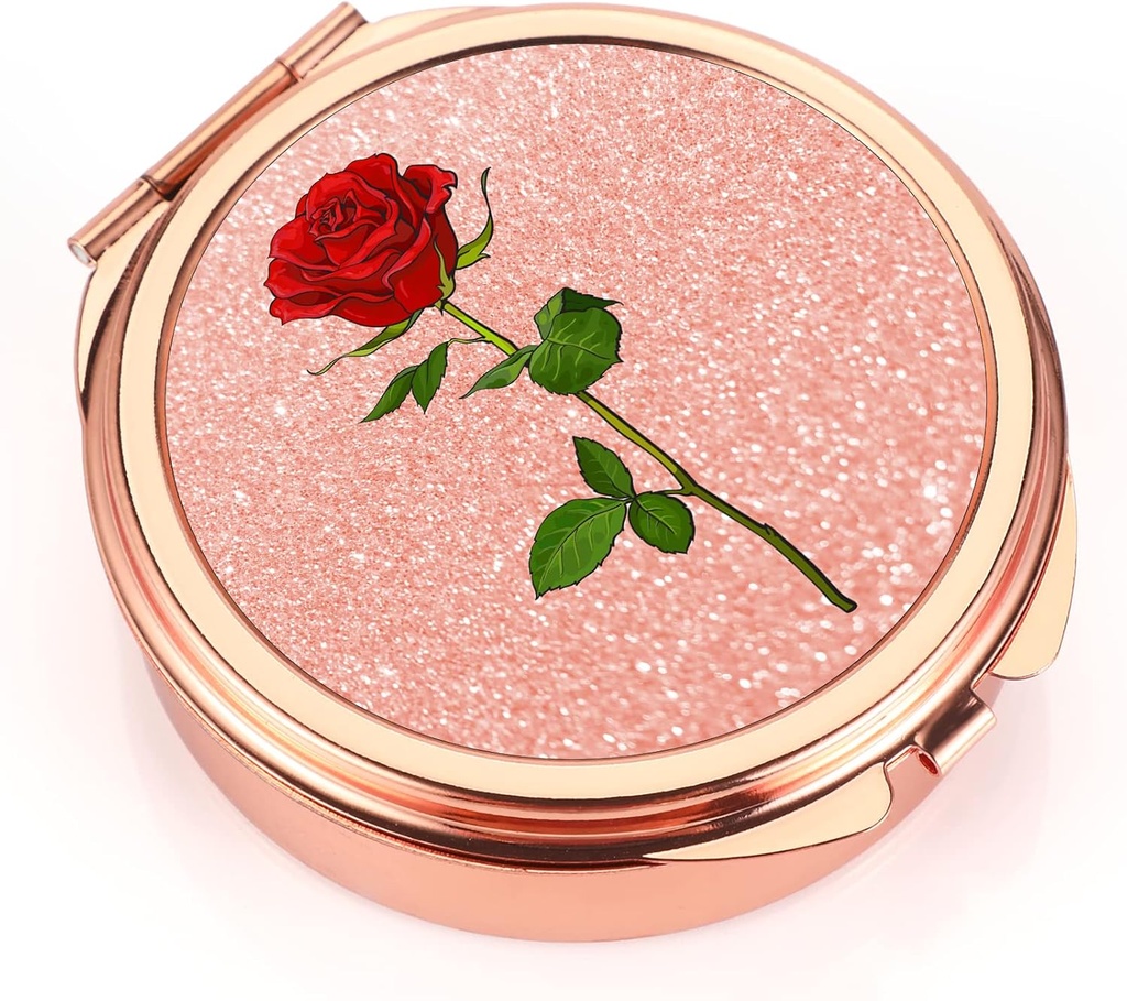 Dynippy Pill Case Pill Box with Mirror Pocket 3 Compartment Medicine Case ビタミン Pill オルガナイザー for Pocket Purse and Travel (Round, Rose Gold-Rose)   ビール天国