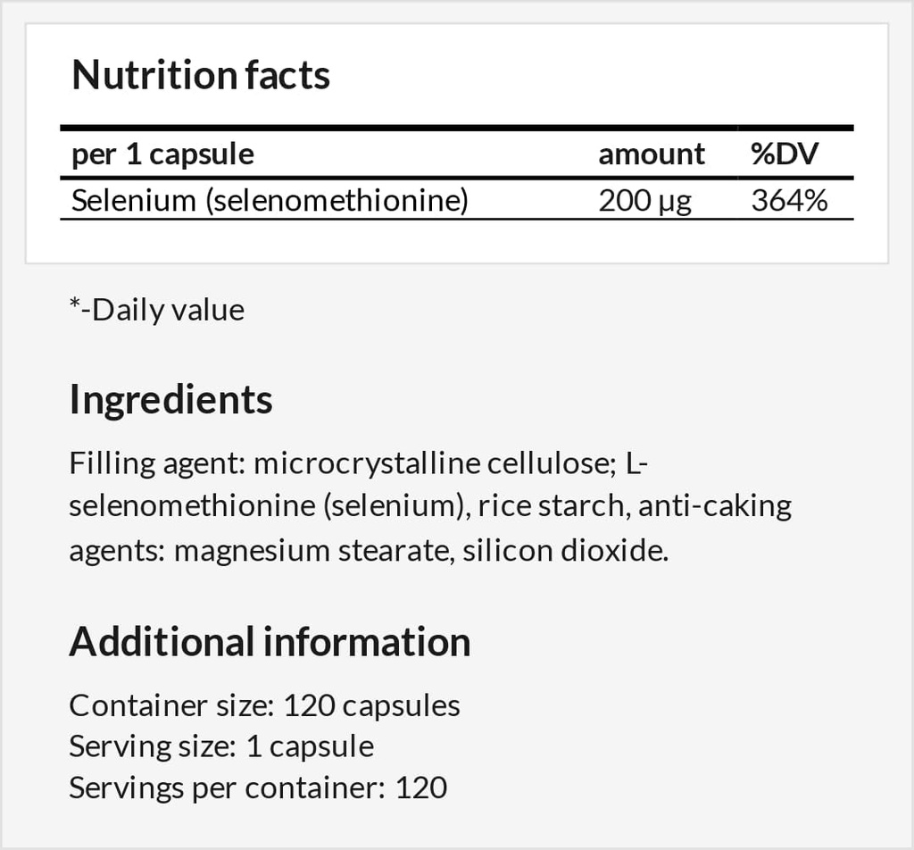 Selenium 200 μg (Selenomethionine) - 120 のカプセル - 4 か月の供給-甲状腺および免疫システムを支える食事療法の補足- MZ によって