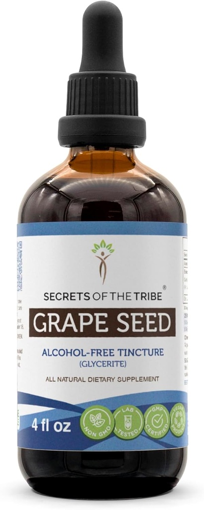 Tribe Grape Seed Tinctureアルコールフリー抽出物、ブドウ(ViniferaのVitis)の秘密は種子のTinctureサプリメント(4 FL OZ)を乾燥しました