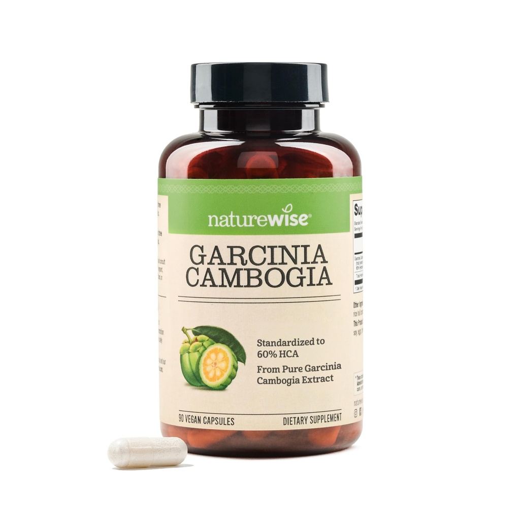 Naturewise Garcinia Cambogia - 60% HCA濃縮エキス、重量目標とエネルギーレベルのための自然なサポート - ビーガン、非GMO、グルテンフリー - 90カプセル[1-3ヶ月の供給]