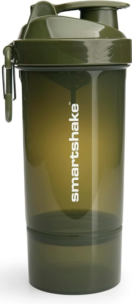 Smartshake O2GO ONEプラスチックプロテインシェーカーボトル 800 ml | 27 oz - Leakproof Screw-on Lid - BPA 無料 - Unisex - 軍グリーン