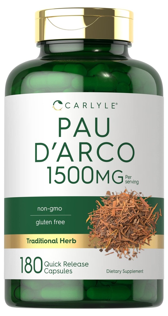 Carlyle PAU D'Arco Capsules | 1500mg | 180 Count | Non-GMO, Gluten Free | Herbal Supplement