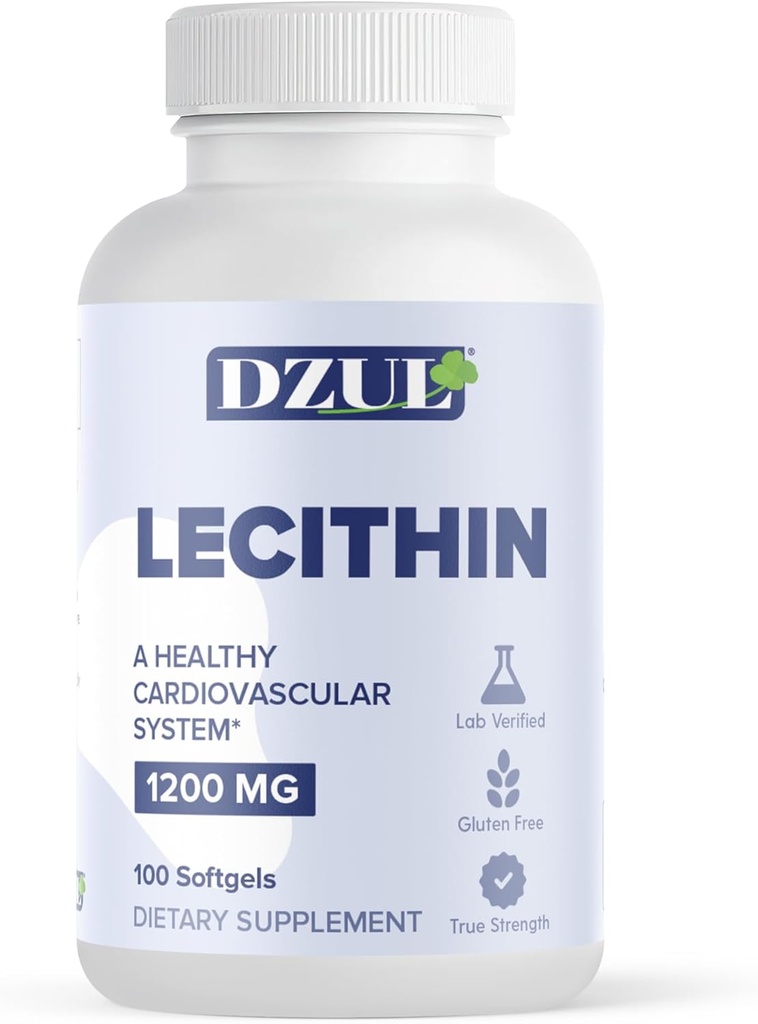 DZUL Pharma's Soy Lecithin 1200 mg / 100 Softgels/High Potency, Gluten Free and Lab-Verified