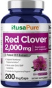NusaPure レッドクローバー カプセル 2000mg/ベジギーキャップ | 200 カウント | トリフォリウム プラテンス | 非GMO | レッドクローバー ブロッサム エキス 20:1 補足