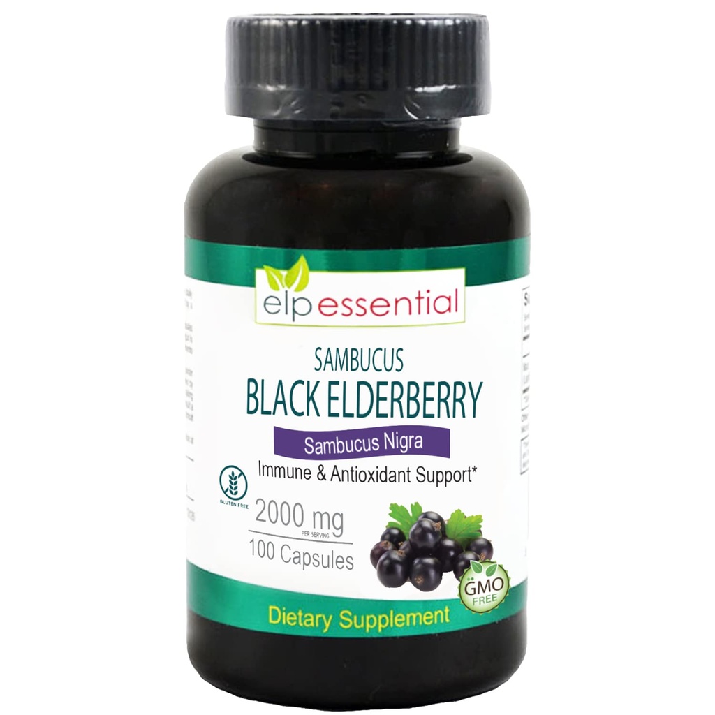 エルピー エッセンシャル ブラック エルダーベリー カプセル 2000 mg | 100 カウント | 極度の集中されたサムブカスのエキス、酸化防止および免疫