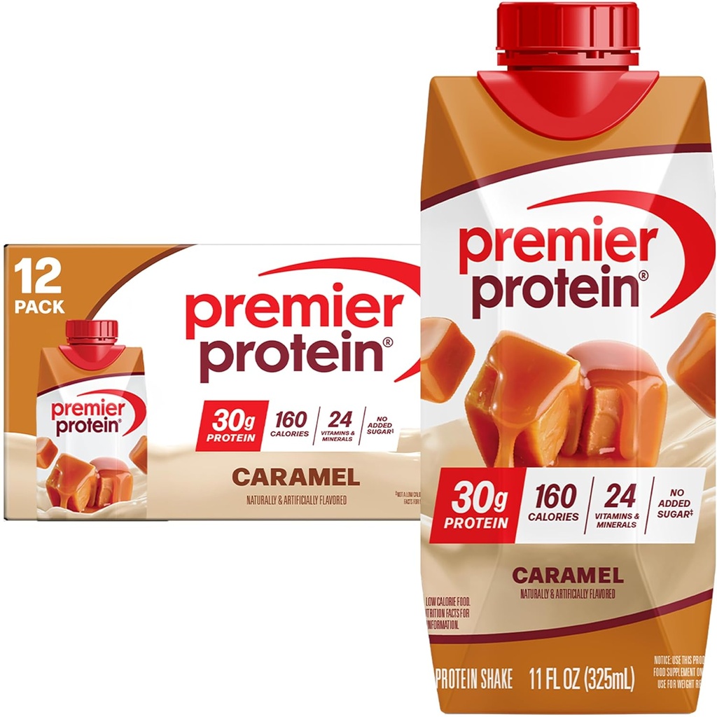 プレミアプロテインシェイク、キャラメル、30gプロテイン、11 fl oz、12 パック(5 月パッケージ)