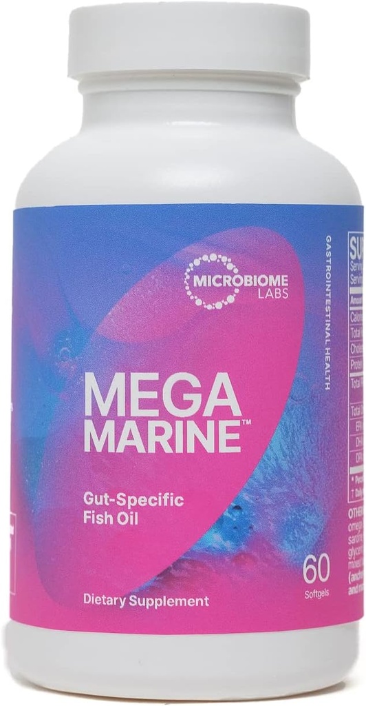 Microbiome Labs MegaMarine Omega 3魚油サプリメント - Gut-Specific EPA DHA Omega 3 Gut Health用DPAとサプリメント - サポート免疫&Gutバリア機能(60 Softgels)
