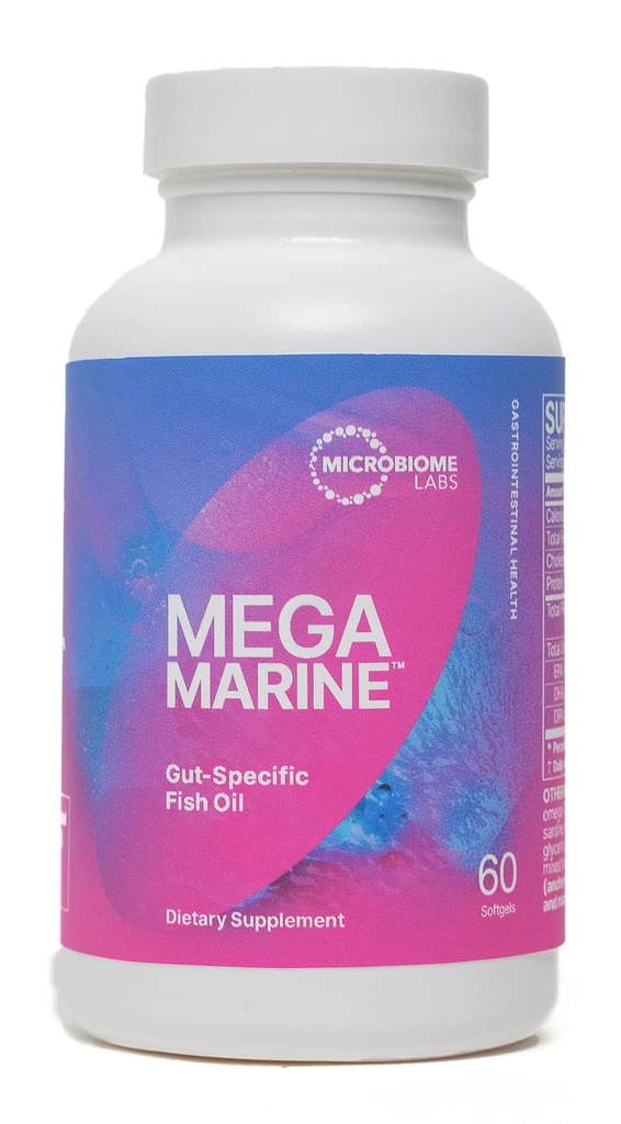 Microbiome Labs MegaMarine Omega 3魚油サプリメント - Gut-Specific EPA DHA Omega 3 Gut Health用DPAとサプリメント - サポート免疫&Gutバリア機能(60 Softgels)