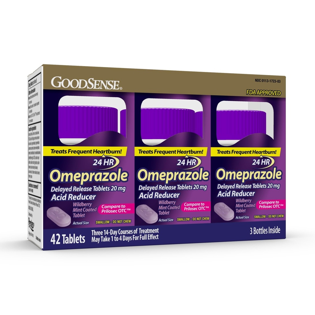 GoodSense Omeprazole、Prilosec、遅れた解放のタブレット20のmgの酸の減力剤、Wildberryのミントの上塗を施してあるタブレット、42の計算と比較して下さい