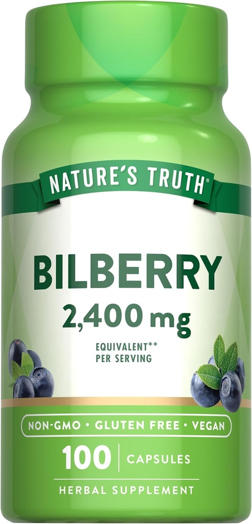 Nature's Truth Bilberry Extractカプセル | 2400mg | 100カウント | 非GMO&グルテンフリーサプリメント