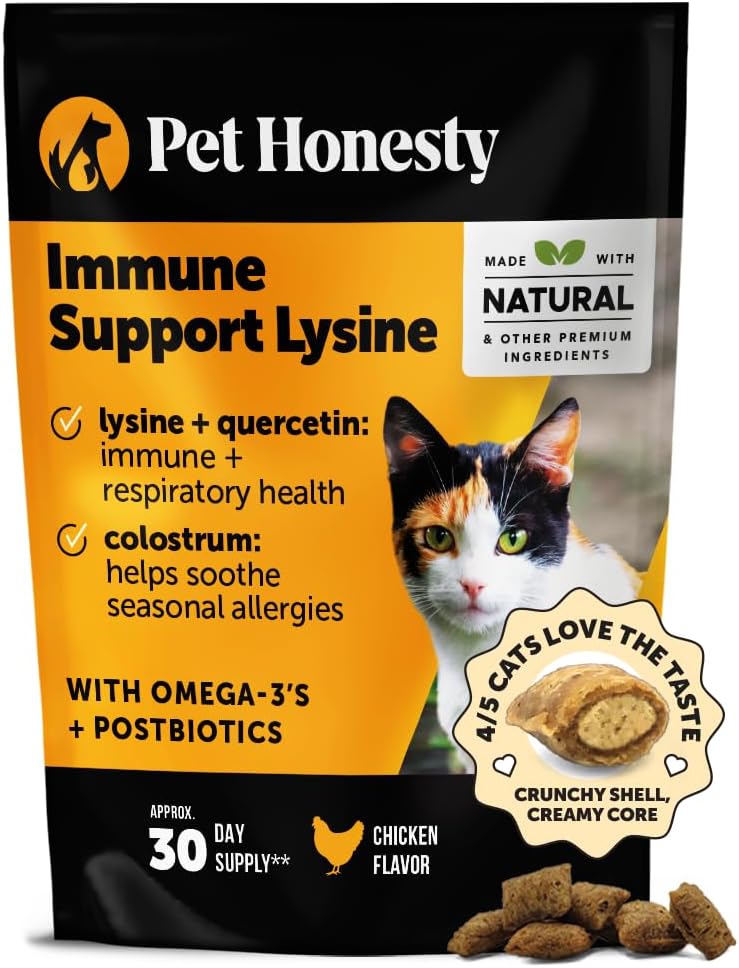 Cat Immune Support Lysine – Allergy Relief & Immune Health Supplement for Cats with L-Lysine, Colostrum, Quercetin & Omega-3 – Soothes Sneezing, Runny Nose & Itchy Skin Chicken, (30-Day Supply)