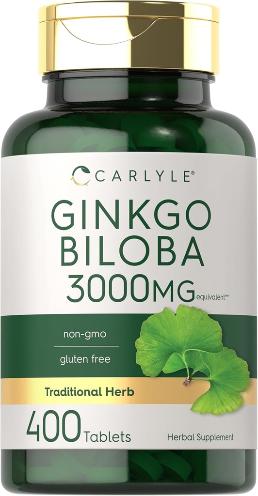 Carlyle Ginkgo Biloba 3000mg | 400 Tablets | Non-GMO, Gluten Free Herbal Supplement