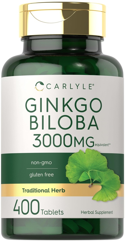 Carlyle Ginkgo Biloba 3000mg | 400錠 | 非GMO、グルテンフリーハーブサプリメント