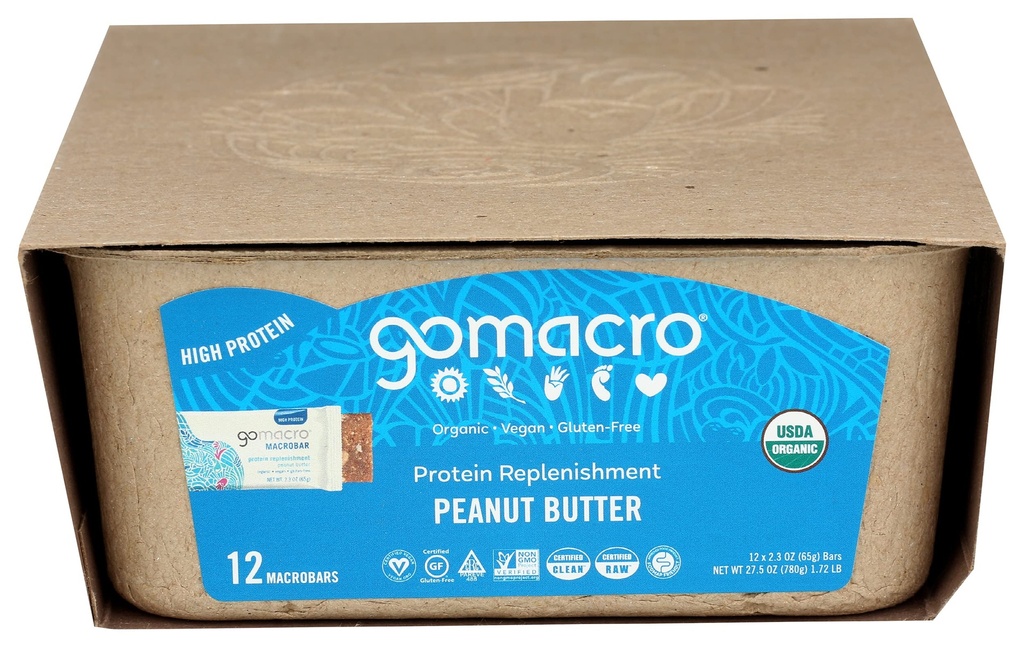 Gomacro, Bar Protein Replishment Peanut Butter Box Organic, 2.3 Ounce, 12 Count