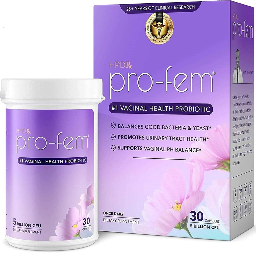 HPD Rx Pro-Fem #1 腟の健康のプロバイオティクス | 腟のプロバイオティクス | 臨床的に Yeast & PH バランス、尿路の健康を促進するために証明される | 女性プロバイオティクス | 7 日 | 30 カプセル | 1 パック