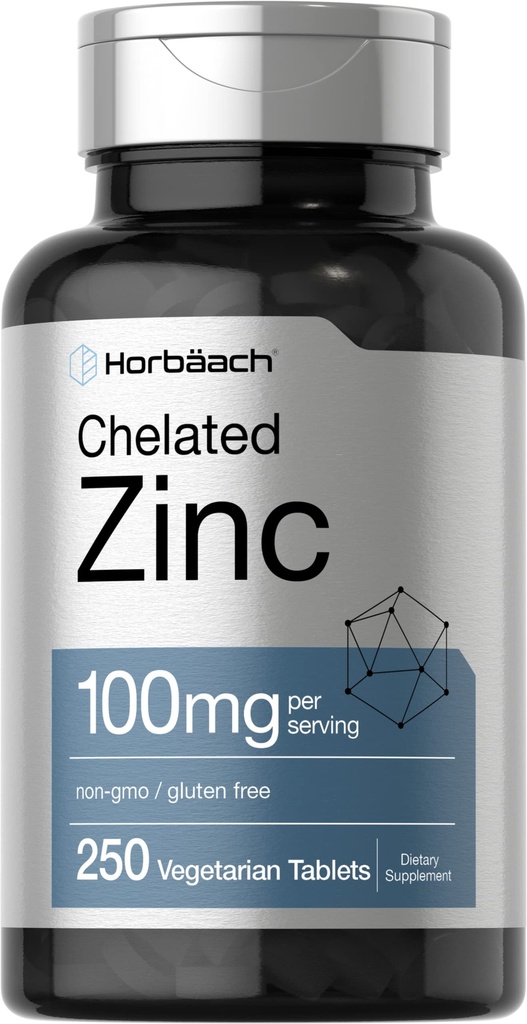 ホアハチキレート亜鉛サプリメント100mg | 250錠 | 高効力・吸着剤 | ベジタリアン・非GMO・グルテンフリー・グルテンフリー対応商品