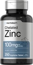 ホアハチキレート亜鉛サプリメント100mg | 250錠 | 高効力・吸着剤 | ベジタリアン・非GMO・グルテンフリー・グルテンフリー対応商品