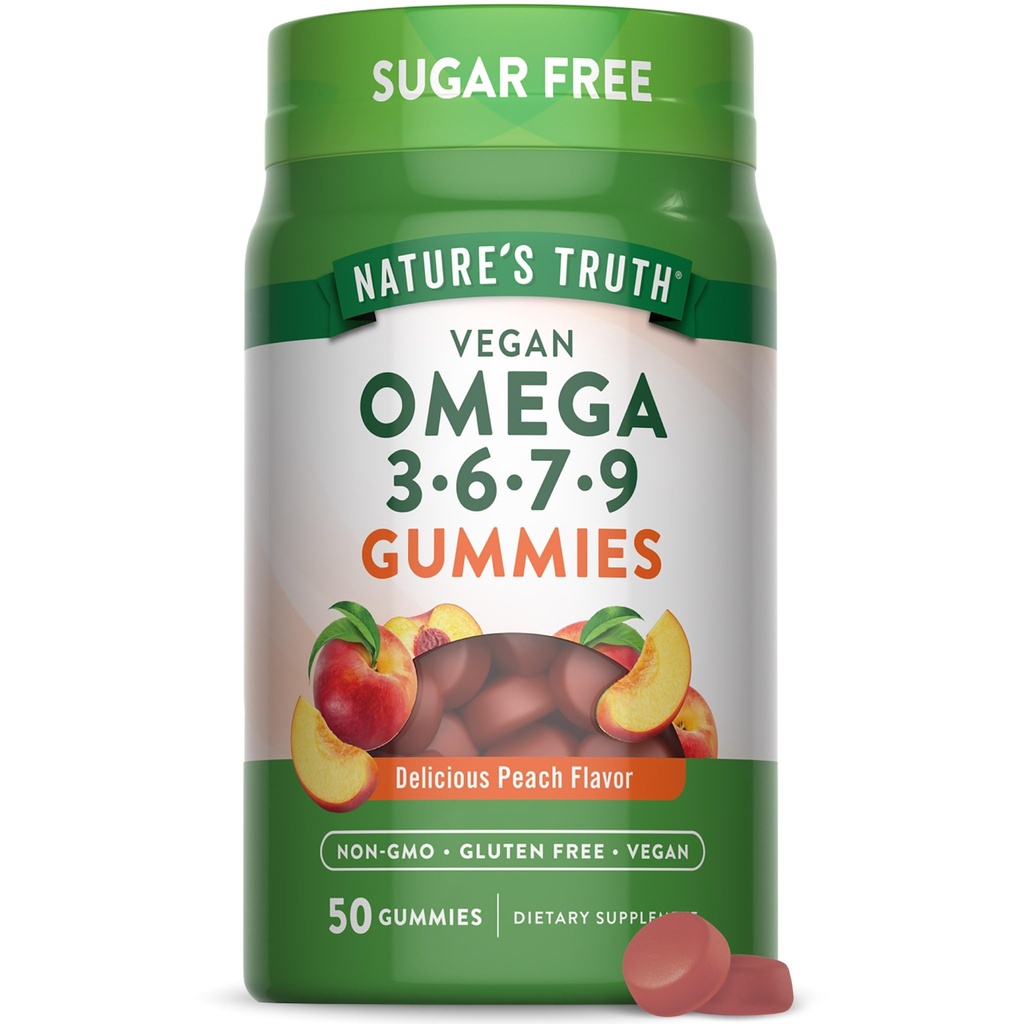 Nature's Truthビーガンオメガ3679グミー | 50カウント | ピーチフレーバー | 非GMO&グルテンフリーサプリメント