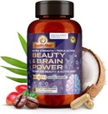 Beauty & Brain Power, Extra Strength + Triple Action Brain Supplement, Skin Vitamins for Flawless Beauty, Beauty & Brain Health Supplements for Adults, 60 Vegetarian Capsules