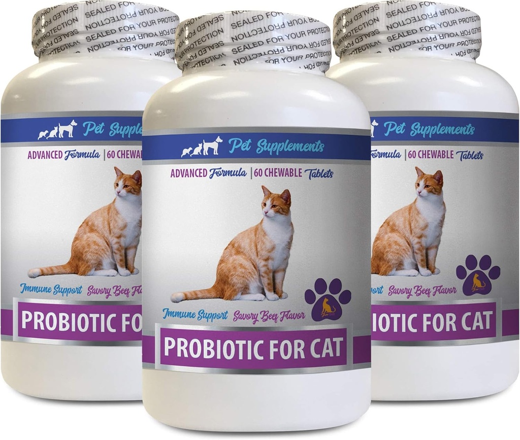 猫は悪い呼吸のためのミント - CAT PROBIOTICS - 免疫サポート - サボリービーフフレーバー - ナチュラルフォーミュラ - 猫のプロバイオティクス毎日 - 3ボトル(180トリート)