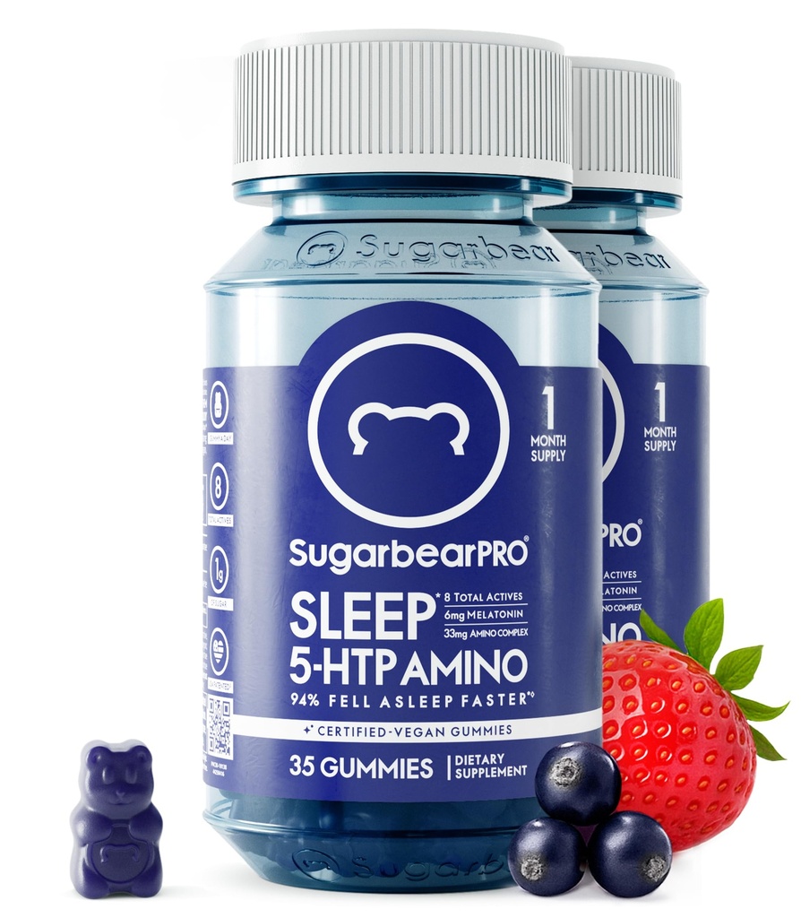 SugarBearProの睡眠のGummy 2か月の供給、男性及び女性のための余分強さのMelatonin 6mg、Vegewel Vitamin B6、L-Theanine、5つのHTP、Valerian、大人及びティーンのための睡眠の援助、証明されたKosher