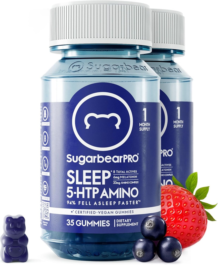 SugarBearProの睡眠のGummy 2か月の供給、男性及び女性のための余分強さのMelatonin 6mg、Vegewel Vitamin B6、L-Theanine、5つのHTP、Valerian、大人及びティーンのための睡眠の援助、証明されたKosher