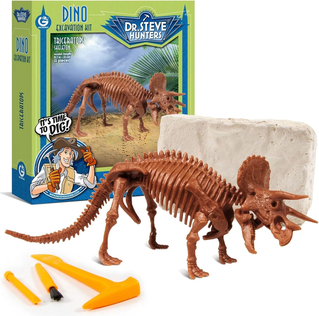 Geoworld Triceratops Dino Digキット - 8インチの本物恐竜Skeletonモデルを組み立てる - 子供のための究極のSTEM学習体験 6 +