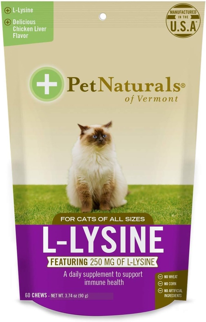 Vermont L-Lysineのペットナチュラル 60 猫のための楽しい形の咀嚼 - 3パック