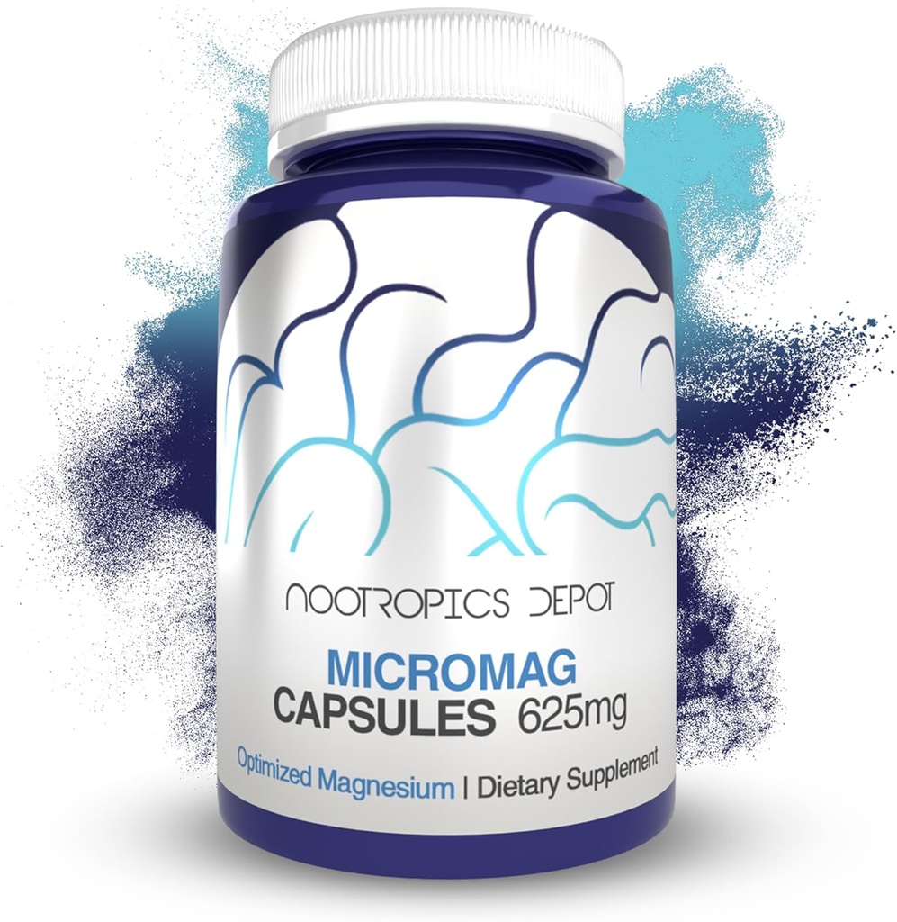 Nootropics Depot MicroMag Magnesium Capsules | 625mg | 30 Count | Contains 200mg of Elemental Magnesium
