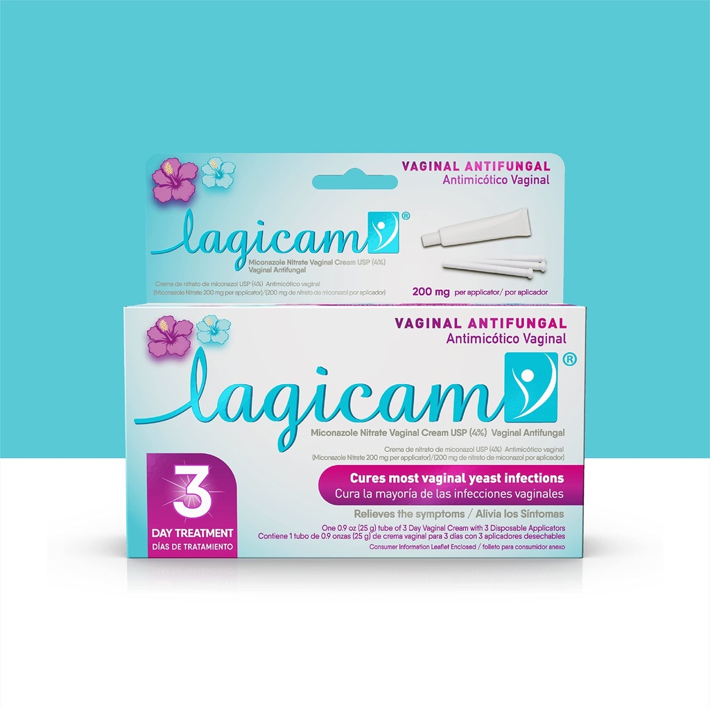 Lagicam 3 日女性のための腟のイースト感染症の処置は 1 日目、Miconazole Nitrate、Antifungal のクリームで働き始めます かゆみおよび苛立ち、 3 使い捨て可能なアプリケーター及びクリーム (1 パック)を取り除きます